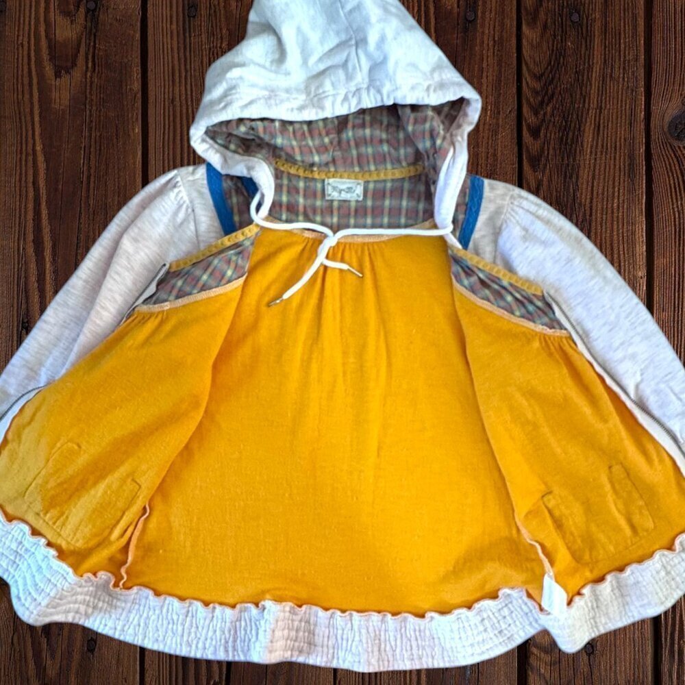 Miss Me Boho Ruffle Hem Hoodie Plaid Trim Zip Front Y2K Cottagecore Prairie L - Picture 5 of 5